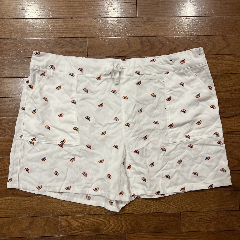 Feeling Proud Rainbow Embroidered Shorts XXL White Pride Drawstring Plus Women's